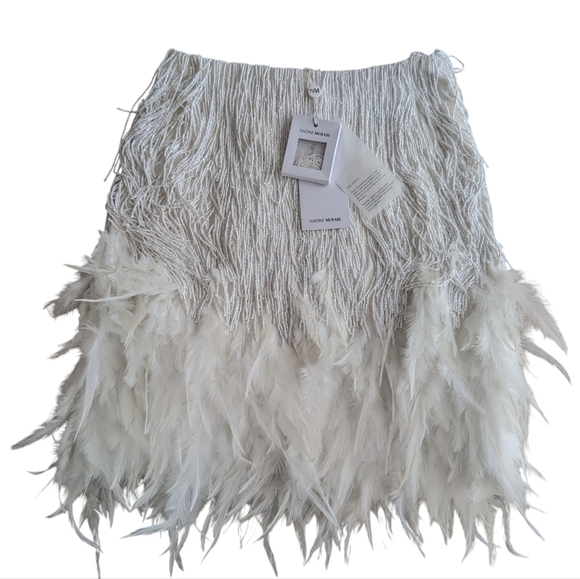 NWT Nadine Merabi Sara Beaded Fringe Feathered Skirt Size S/4 - Picture 4 of 11